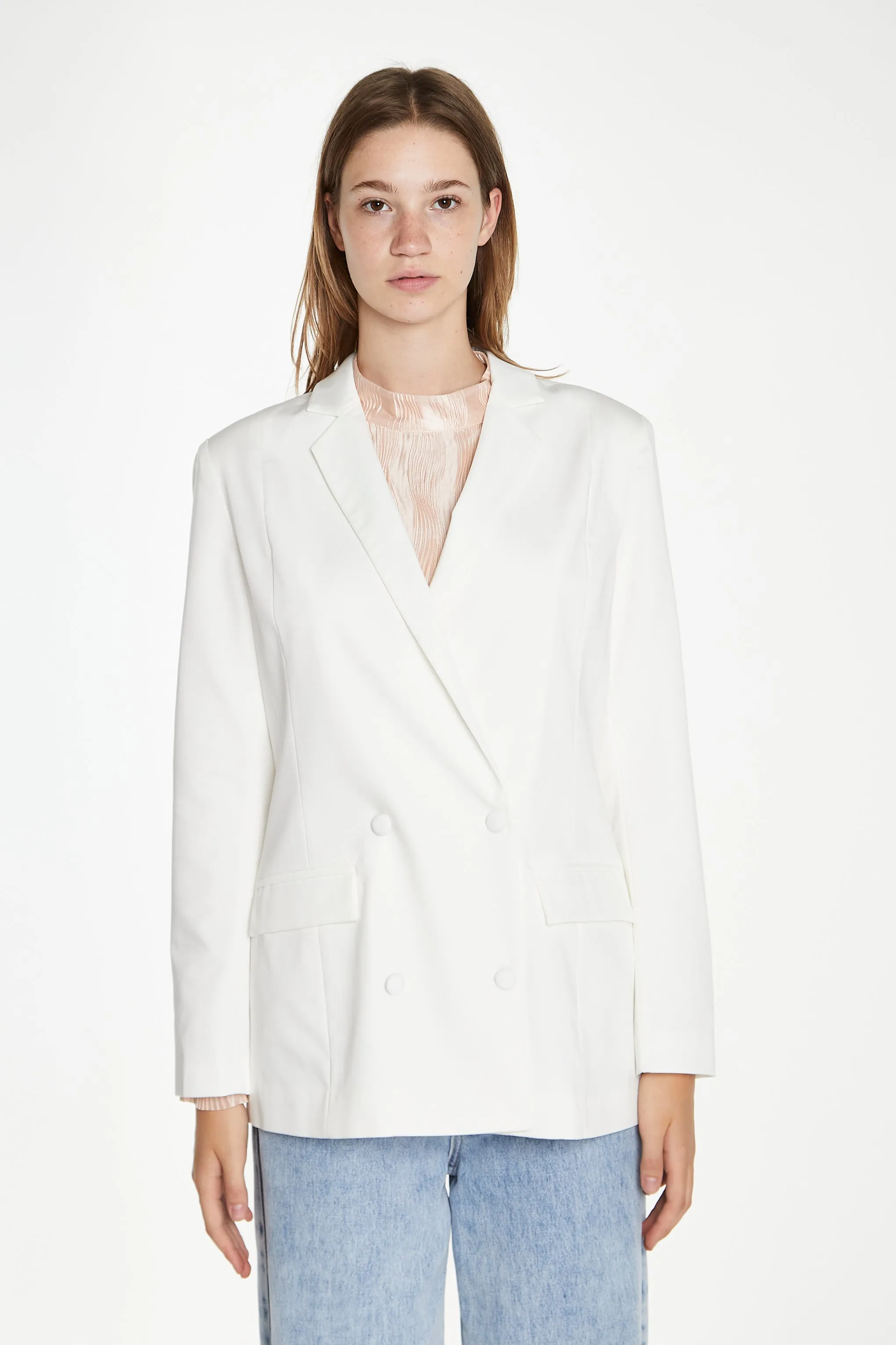 White Double-Breasted Blazer