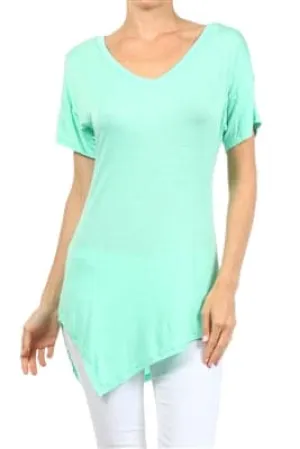 Wholesale V-neck Short Sleeve Asymmetrical Top Mint  - Pack of 6