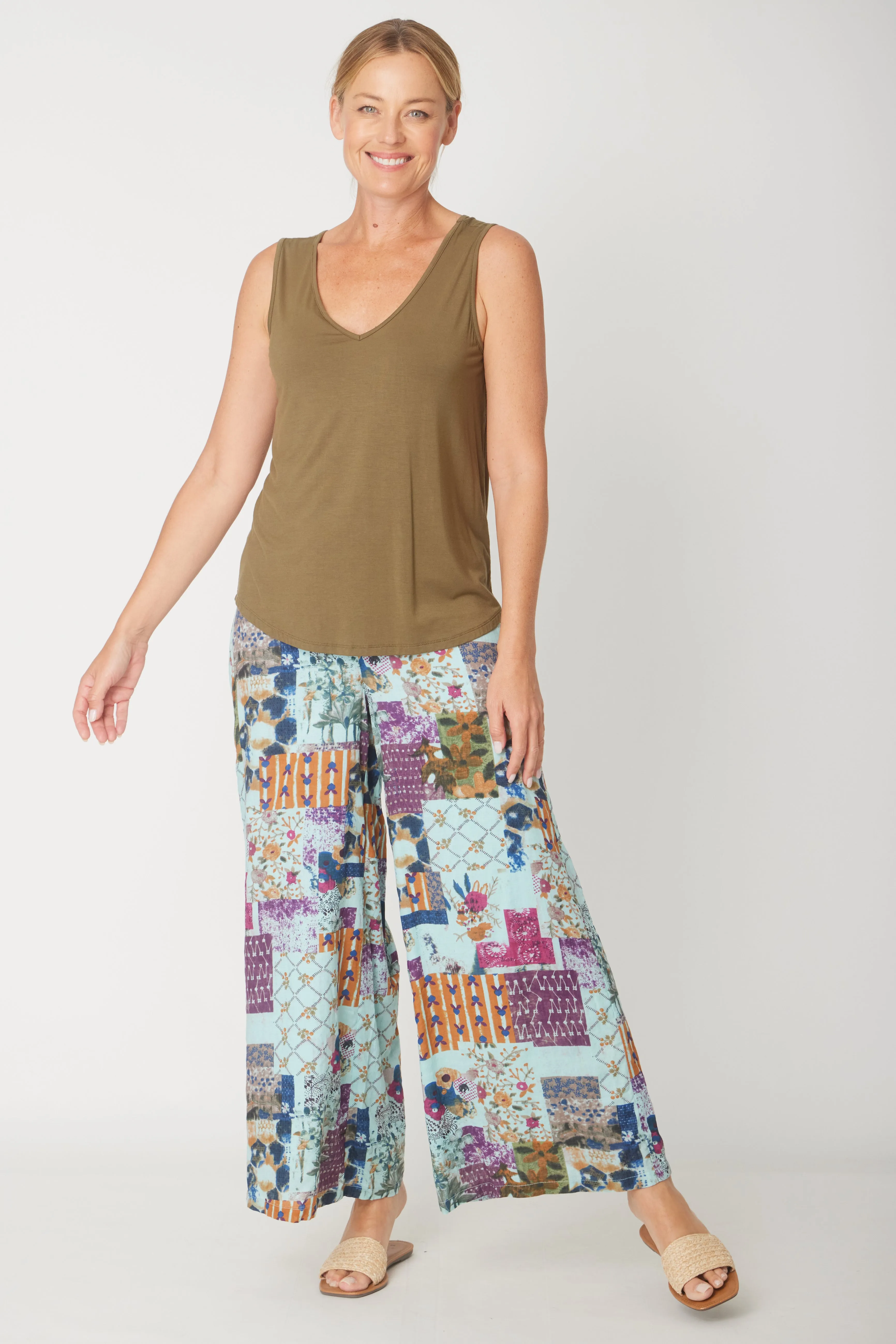 Wide Leg Lined Pant- Mint- 30829