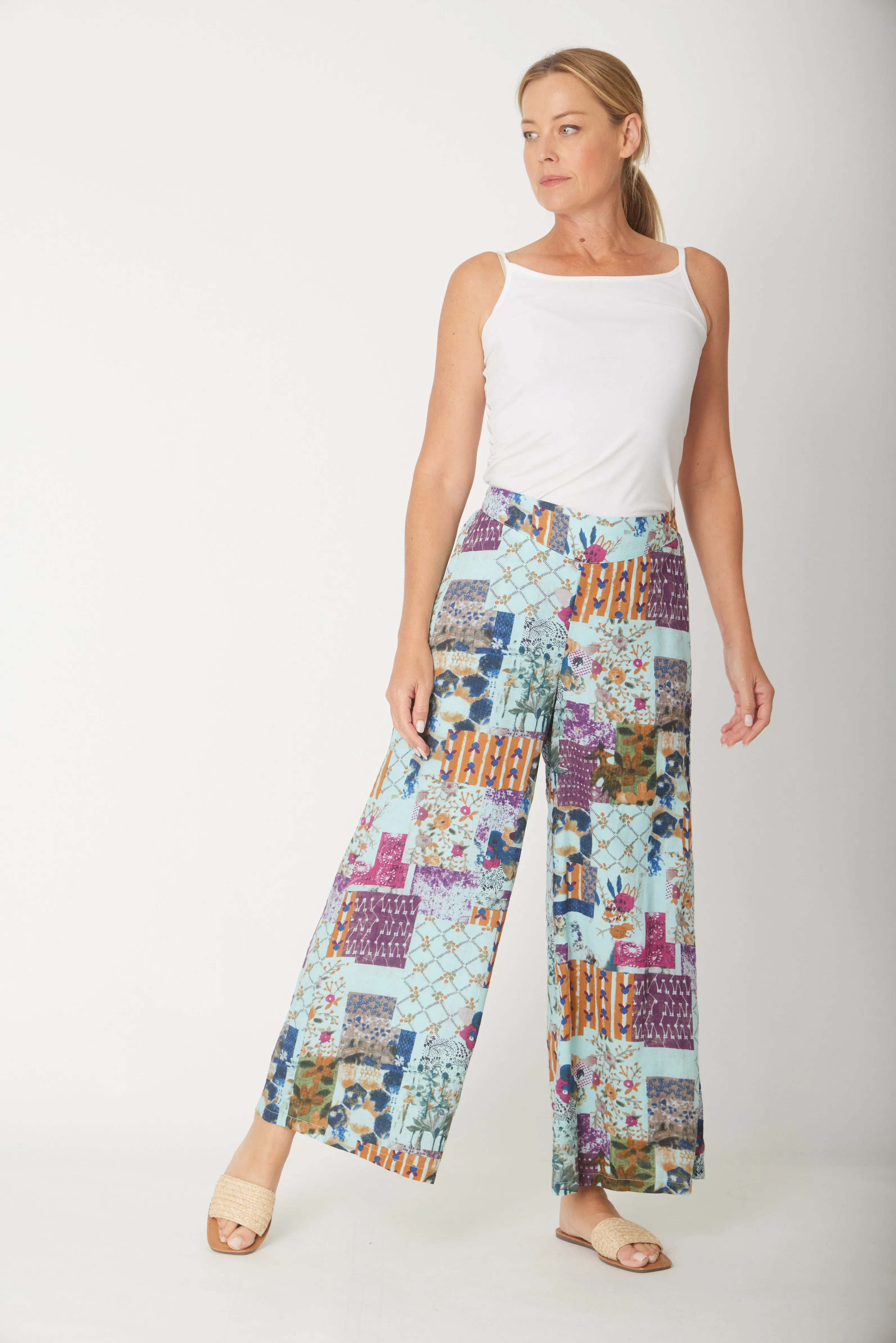 Wide Leg Lined Pant- Mint- 30829