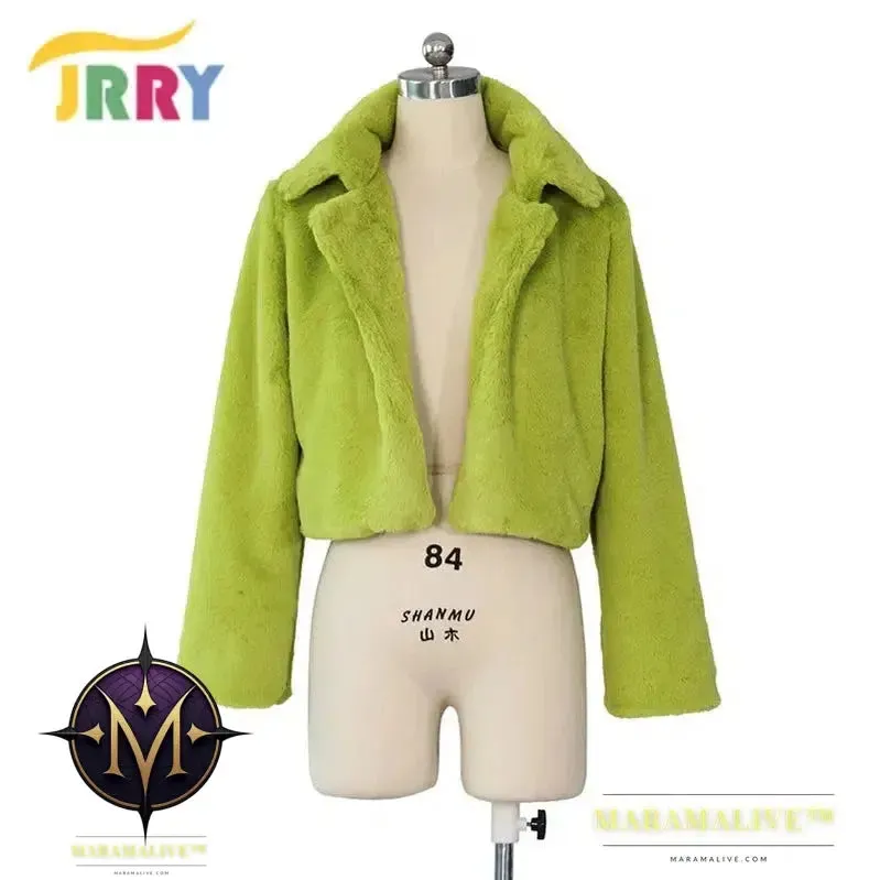 Women Faux Fur Coats Long Sleeve Furry Cropped Jacket Open Stitch Fluffy Overcoat Casual Outdoor Wear