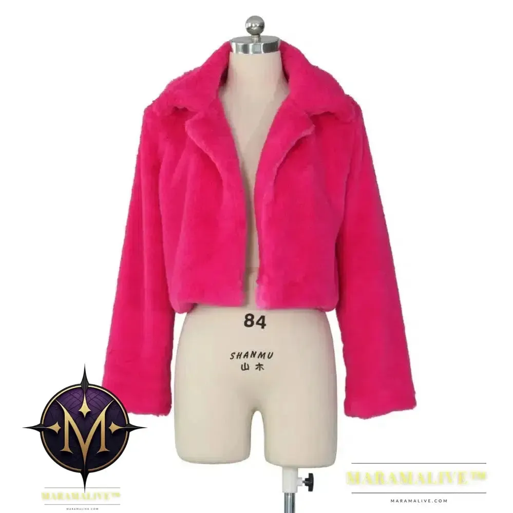 Women Faux Fur Coats Long Sleeve Furry Cropped Jacket Open Stitch Fluffy Overcoat Casual Outdoor Wear