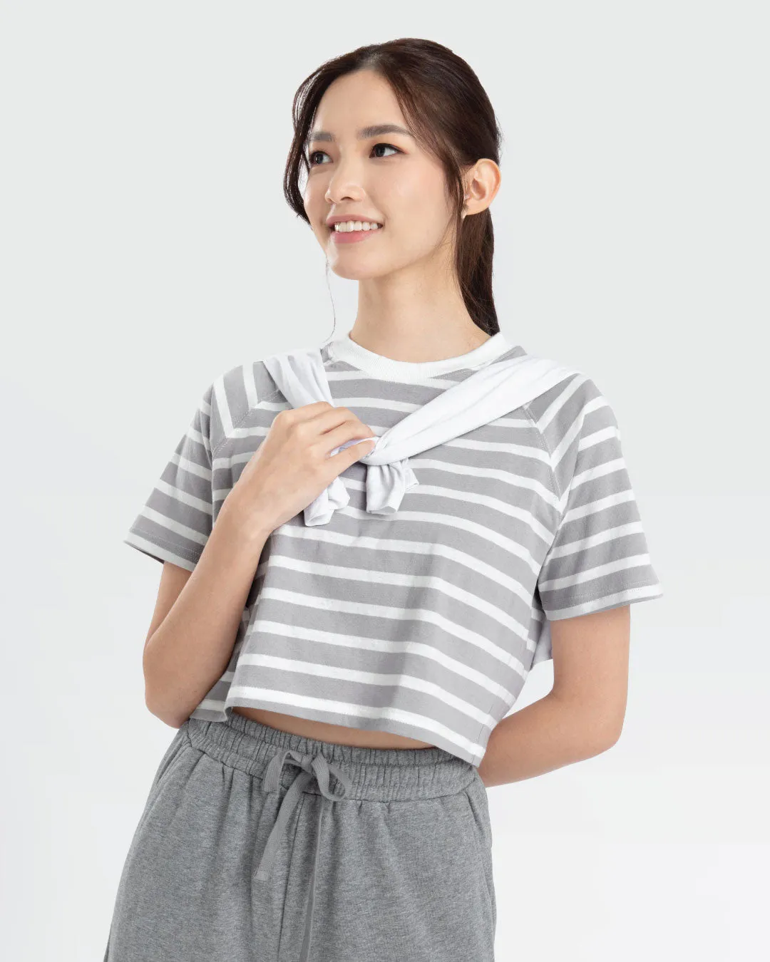 Women Raglan Cropped Top (Stripe)