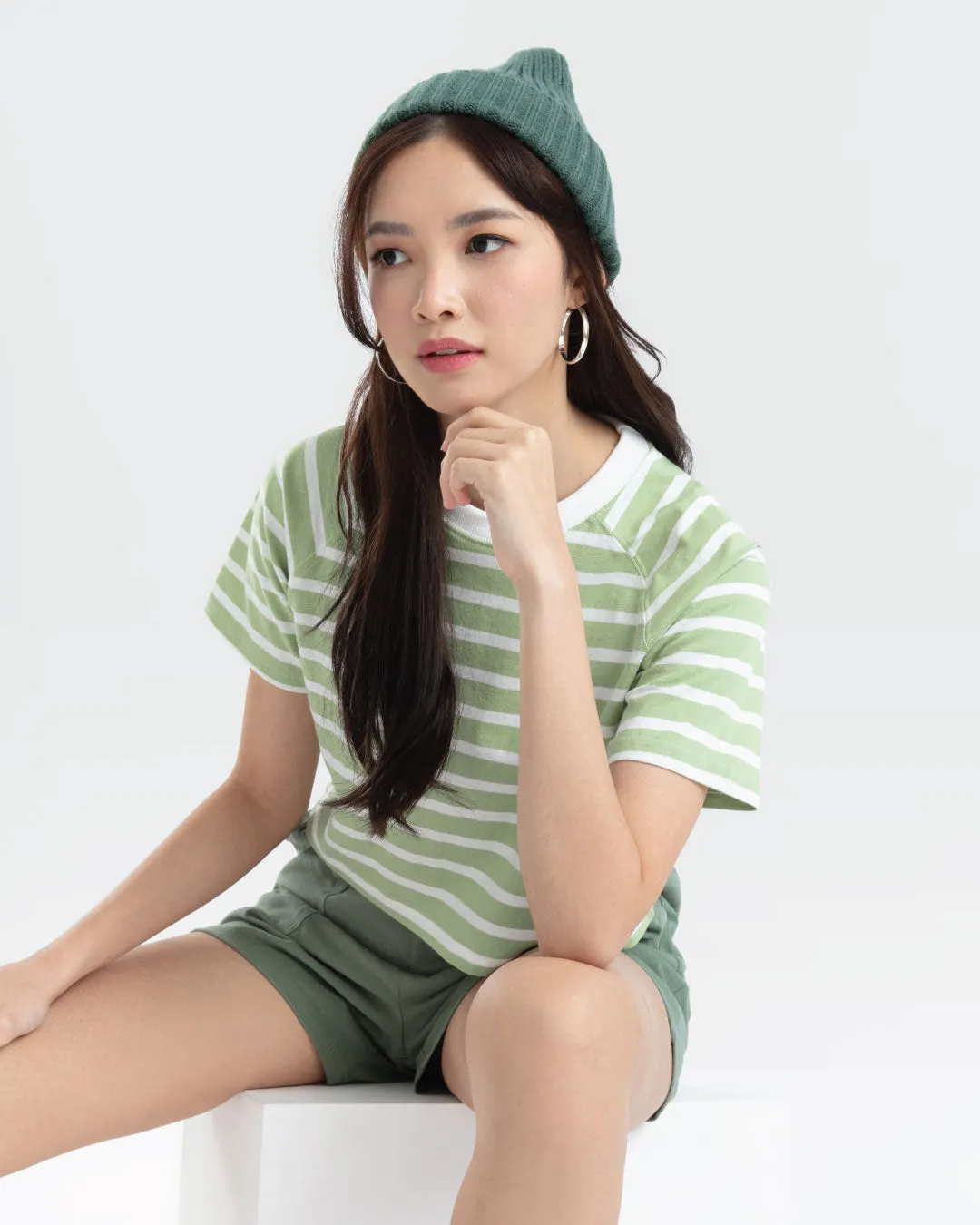 Women Raglan Cropped Top (Stripe)