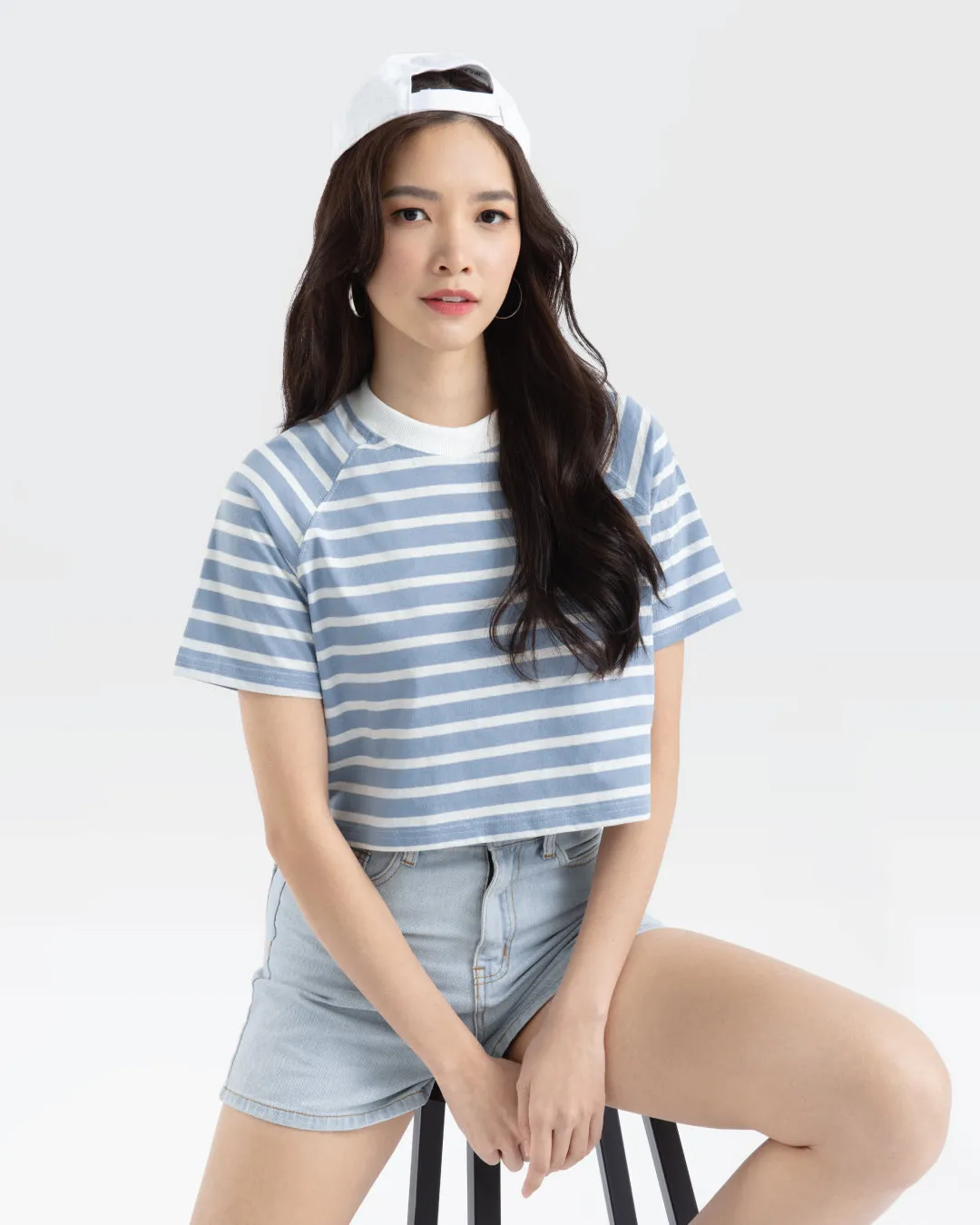 Women Raglan Cropped Top (Stripe)