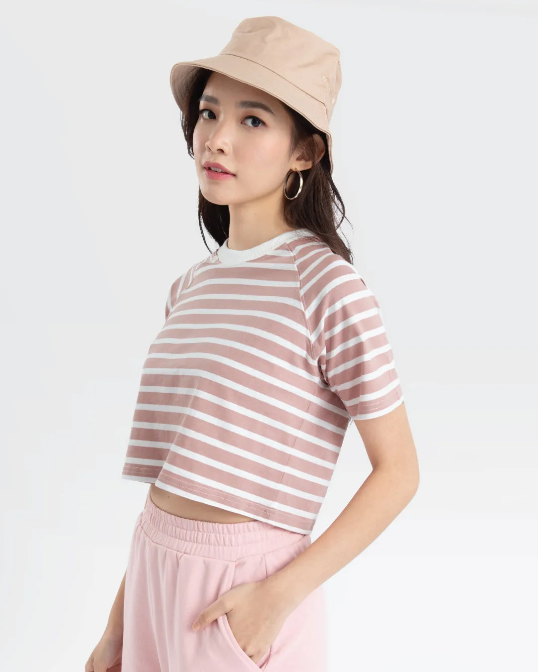 Women Raglan Cropped Top (Stripe)