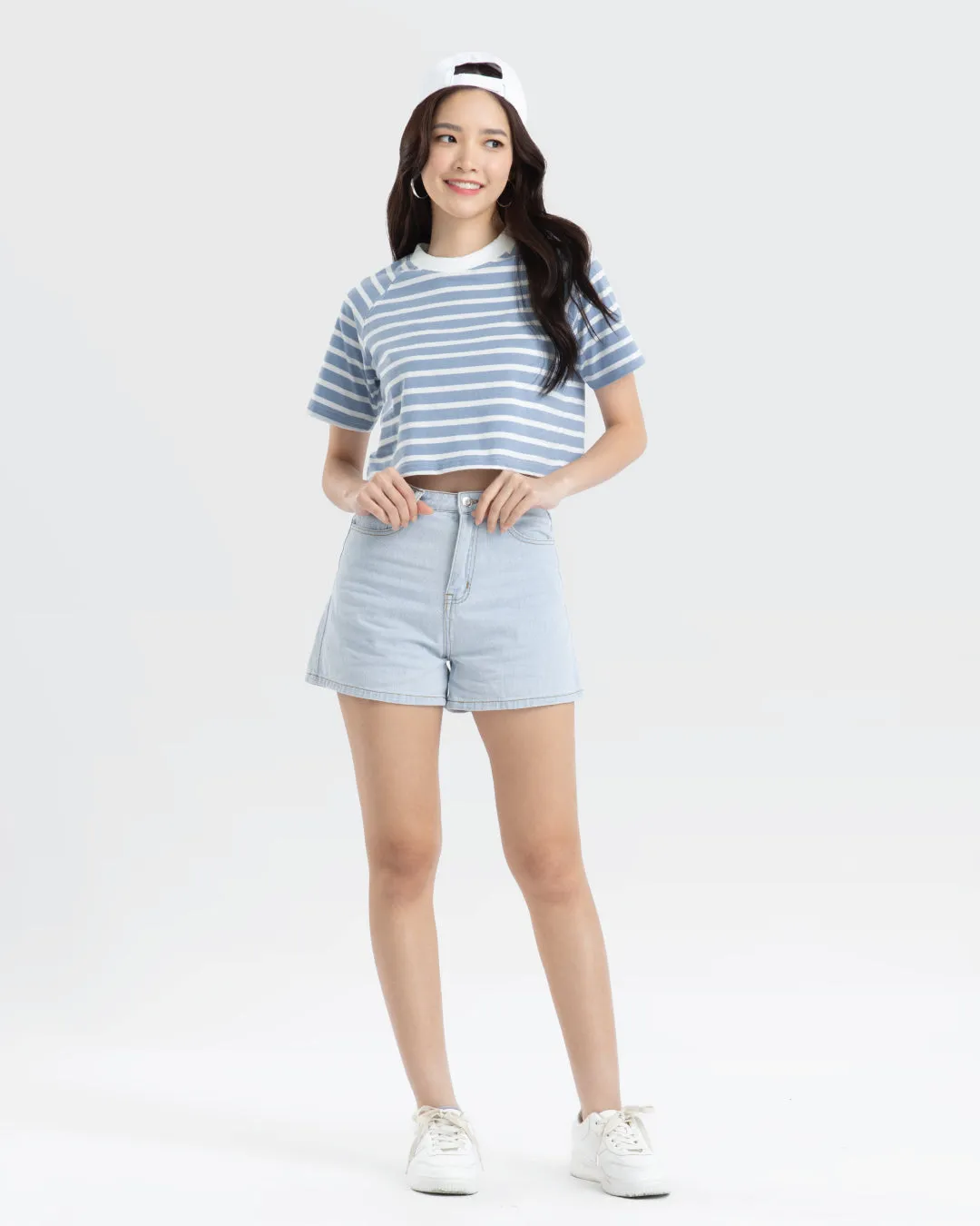 Women Raglan Cropped Top (Stripe)