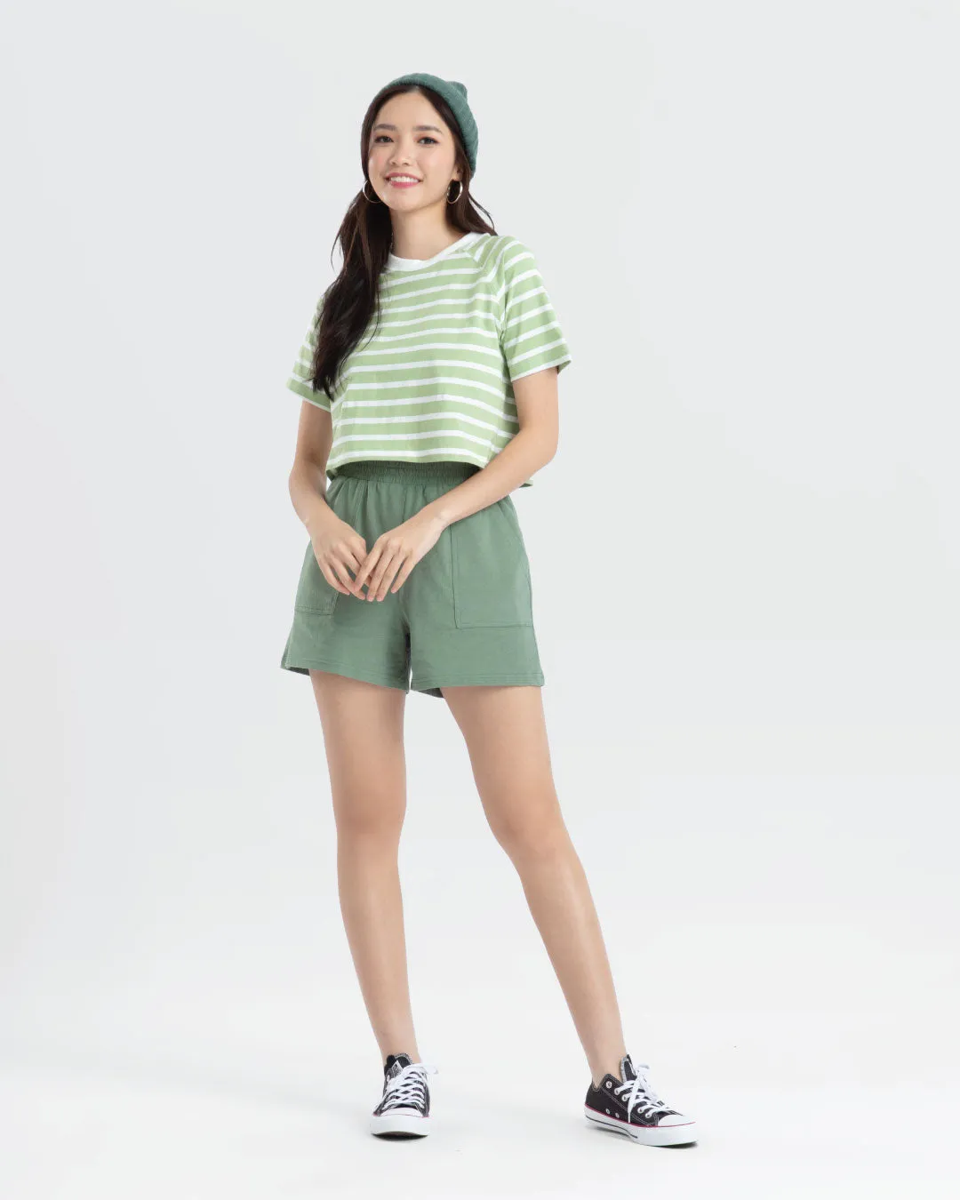 Women Raglan Cropped Top (Stripe)