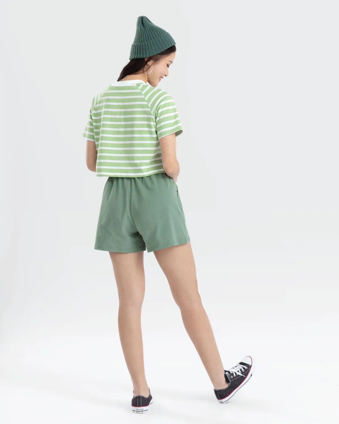 Women Raglan Cropped Top (Stripe)