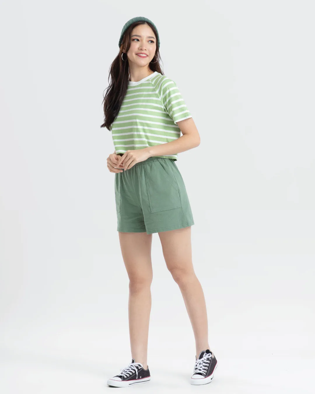 Women Raglan Cropped Top (Stripe)