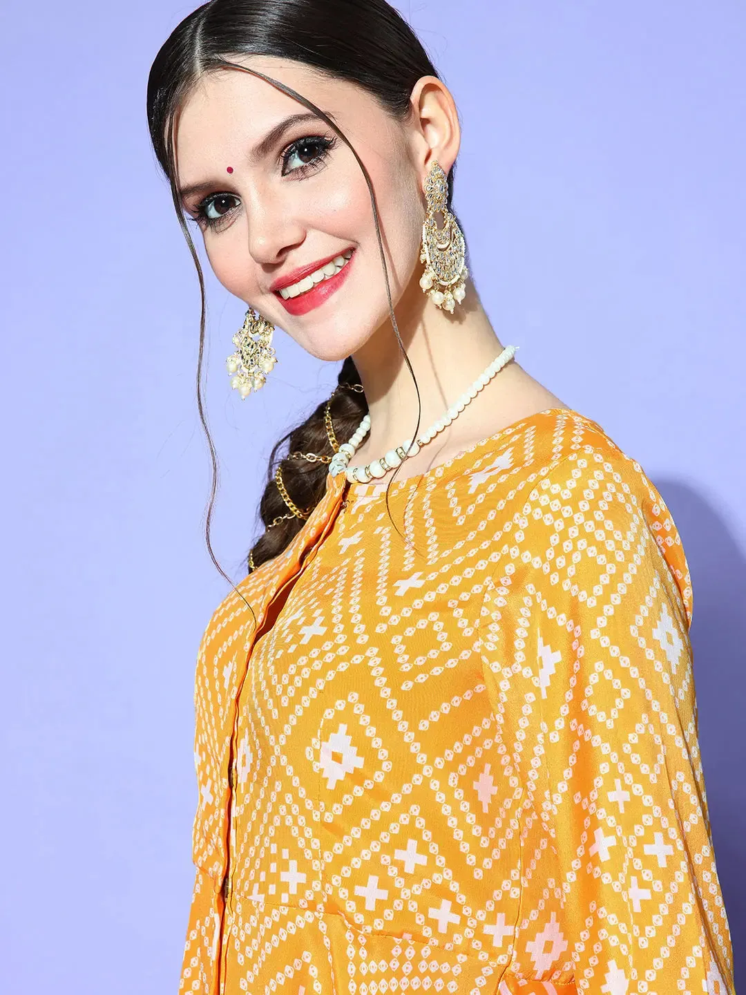 Women Yellow Tie & Dye Peplum Top