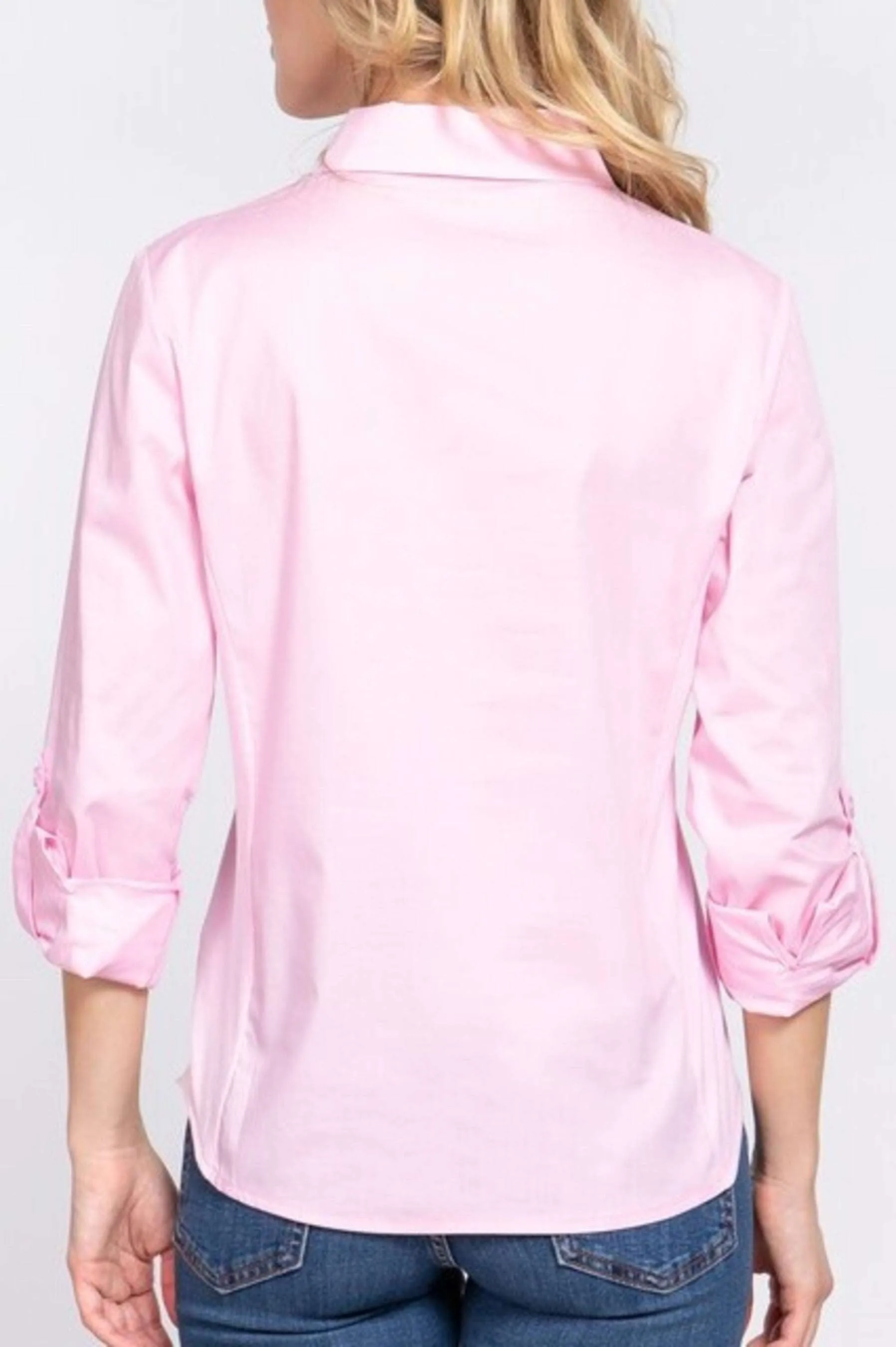 Women's 3/4 Roll up sleeve side rib panel stretch shirt