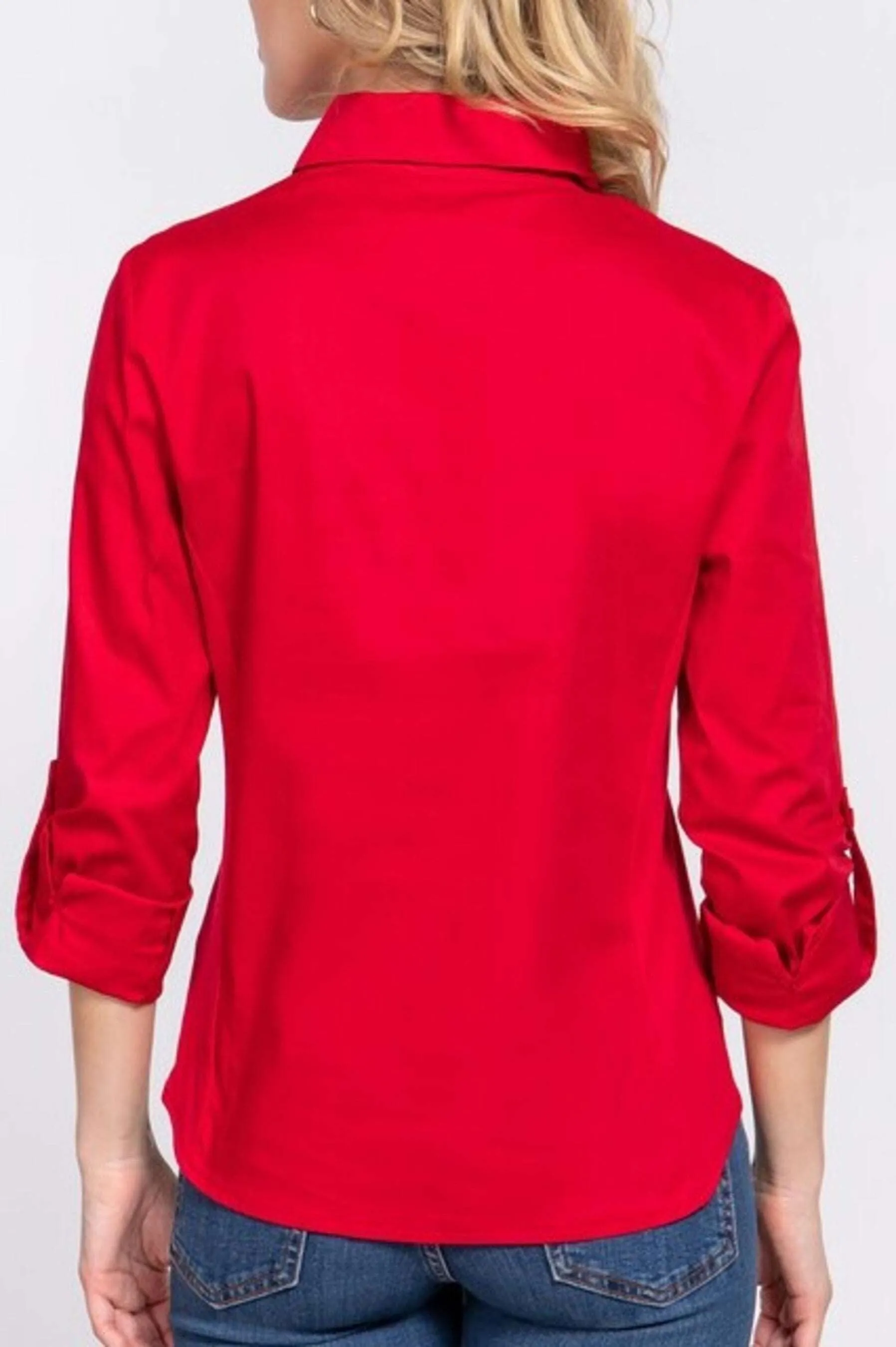 Women's 3/4 Roll up sleeve side rib panel stretch shirt