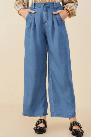 Womens Pleated Detail Wide Leg Tencel Pants