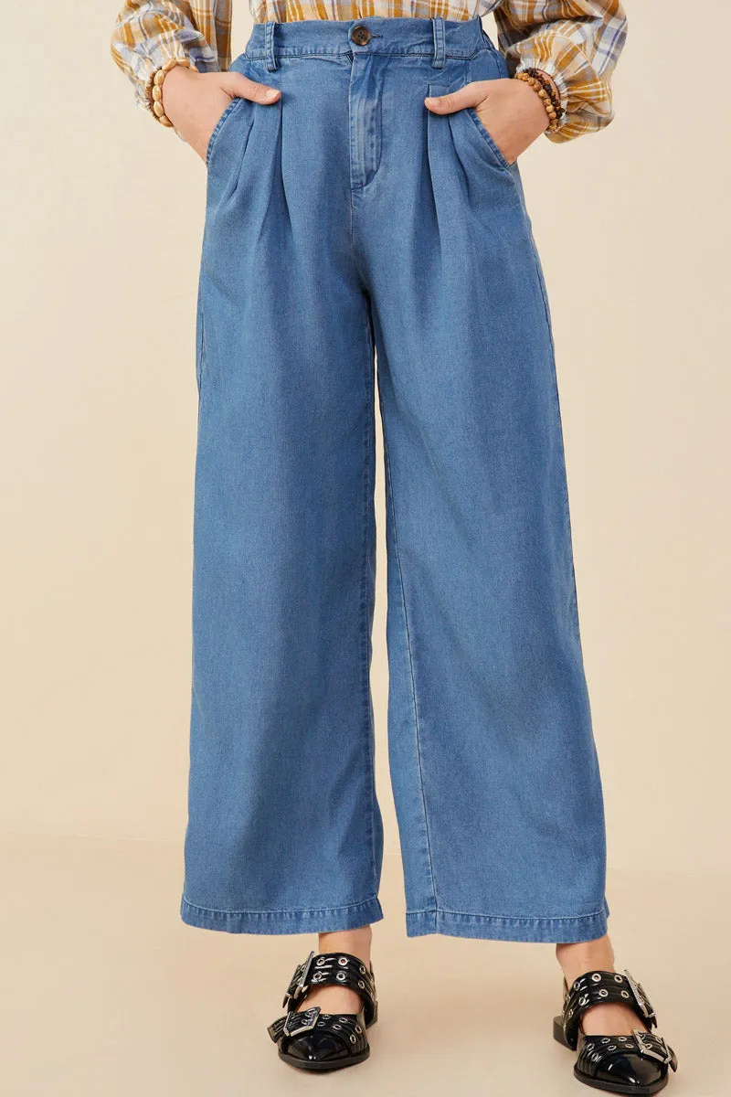 Womens Pleated Detail Wide Leg Tencel Pants