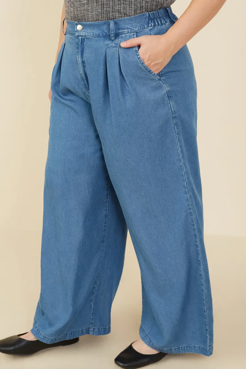 Womens Pleated Detail Wide Leg Tencel Pants