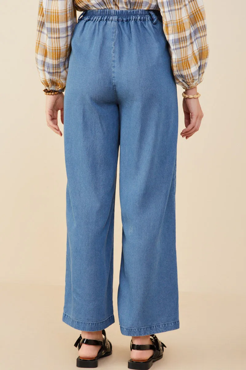 Womens Pleated Detail Wide Leg Tencel Pants