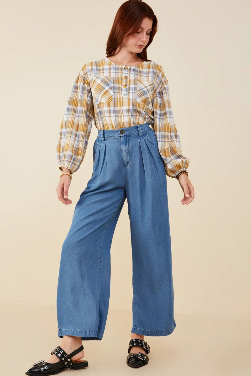Womens Pleated Detail Wide Leg Tencel Pants