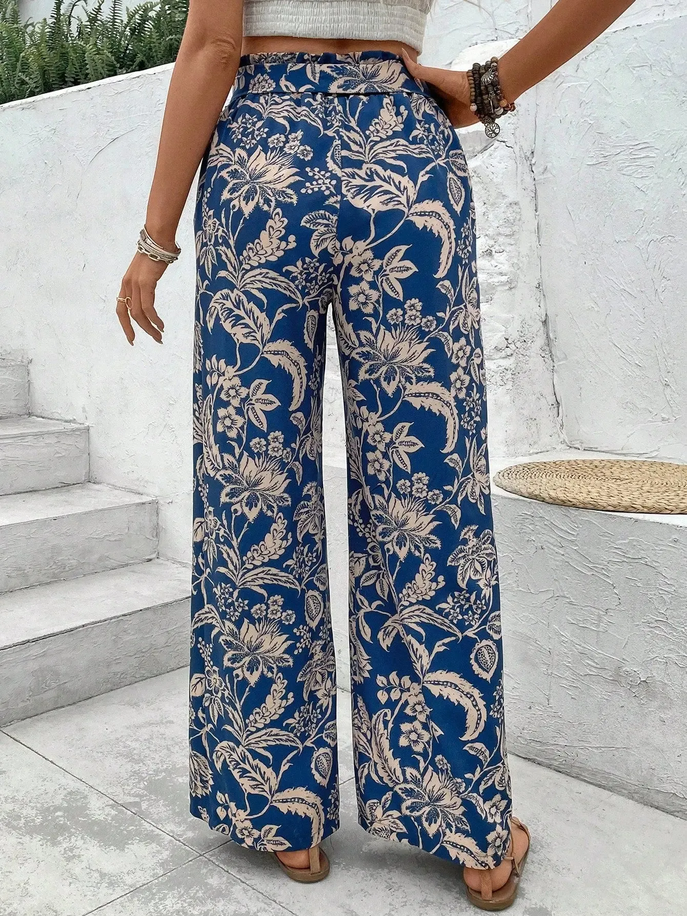 Women's Random Printed Tie-Dye Belt Decorated Long Pants