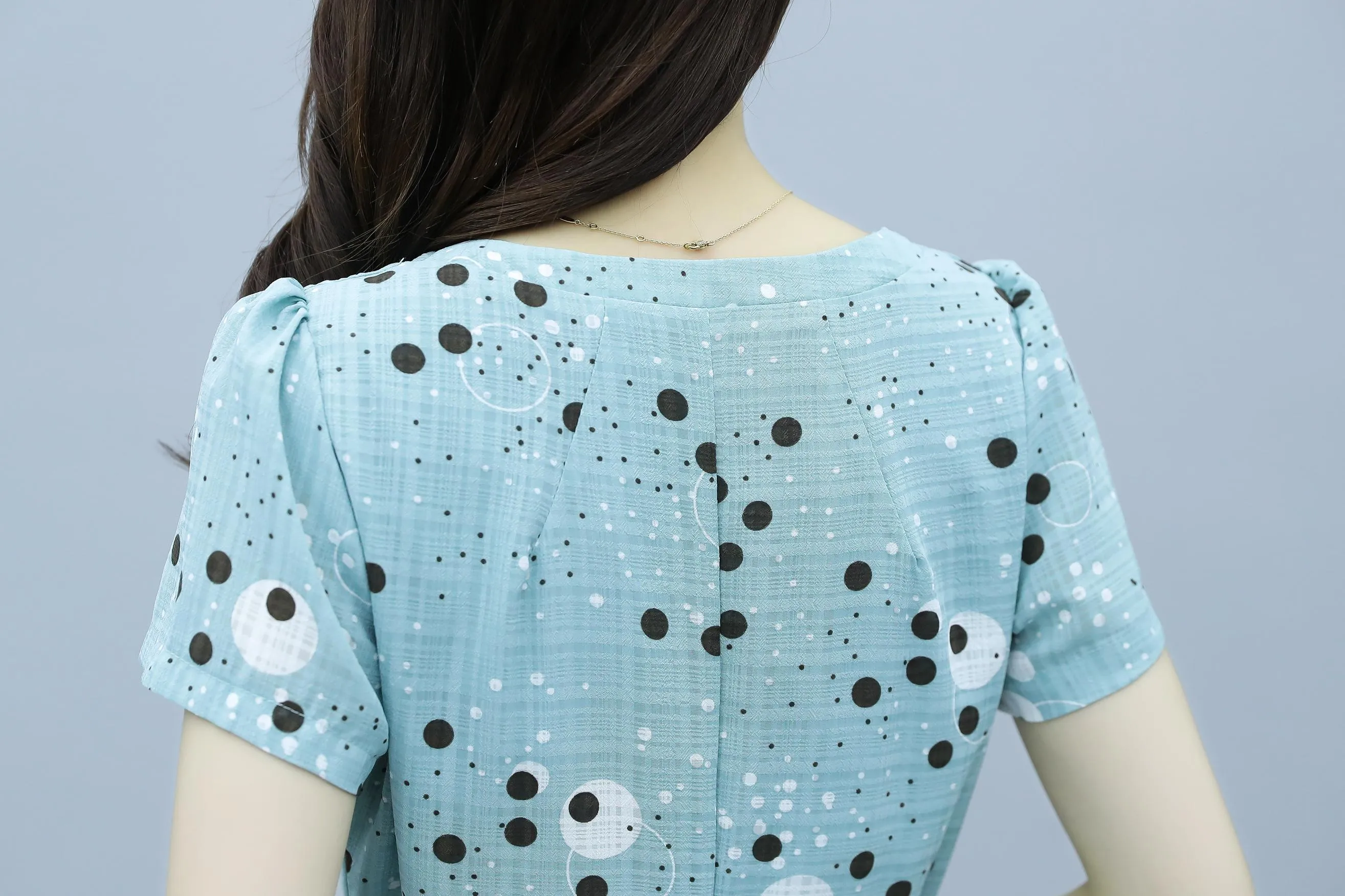 Women's Round Neck Belted High-Low Dress in Polka Dot Design