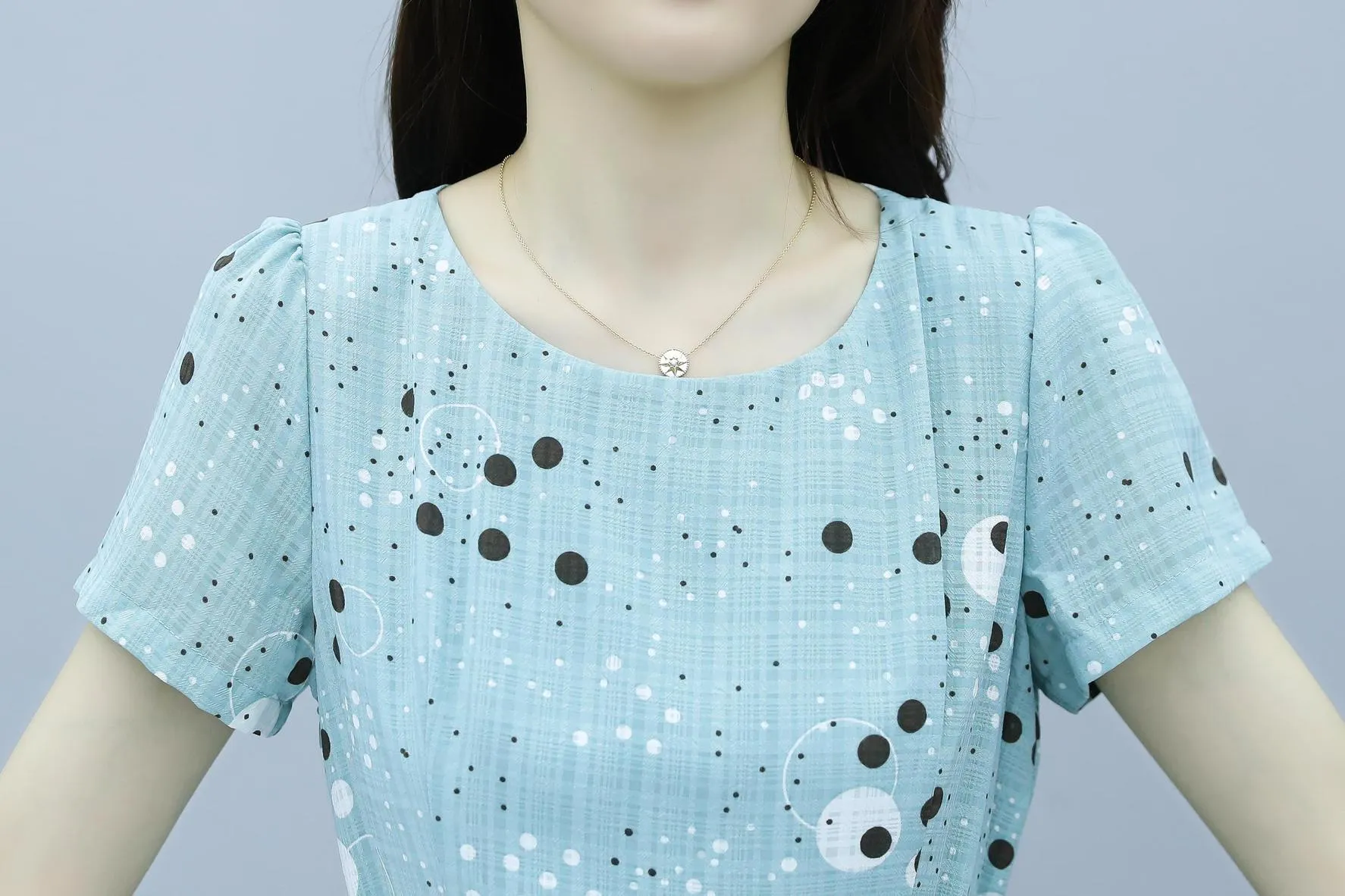 Women's Round Neck Belted High-Low Dress in Polka Dot Design
