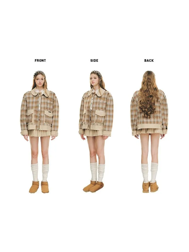 Wool Plaid Tweed Jacket Peplum Skirt【s0000005287】