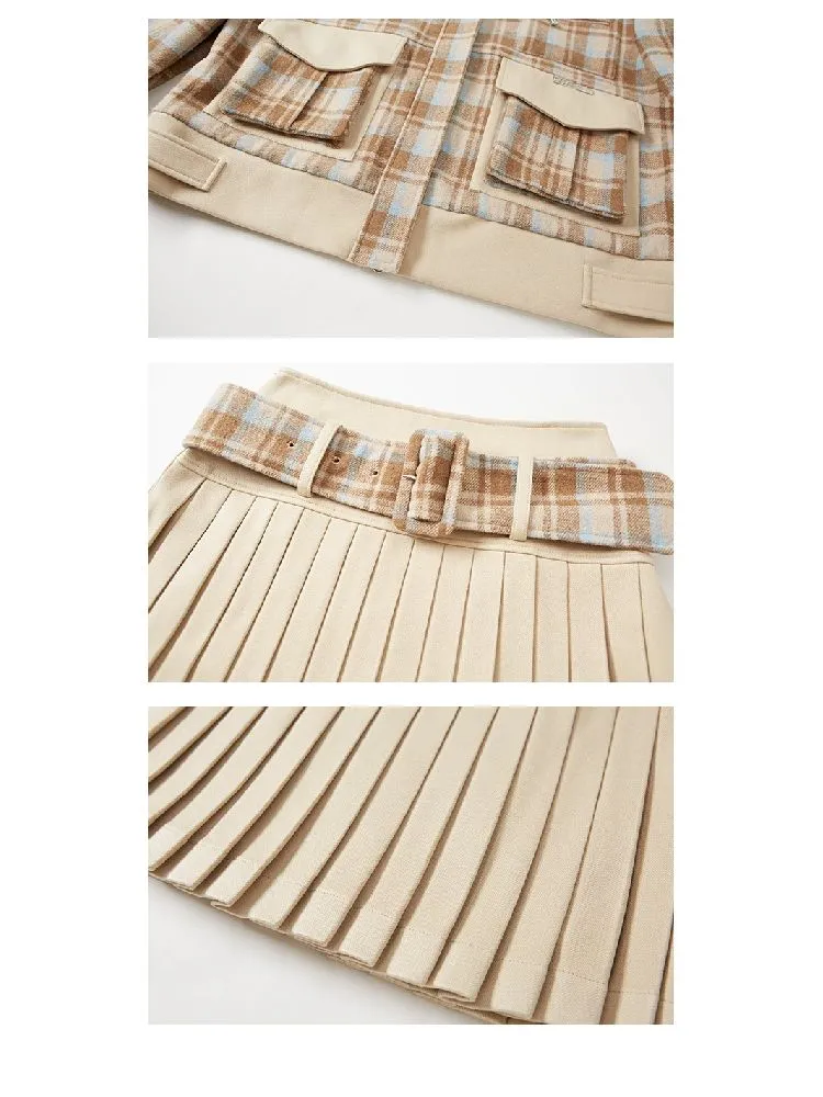 Wool Plaid Tweed Jacket Peplum Skirt【s0000005287】