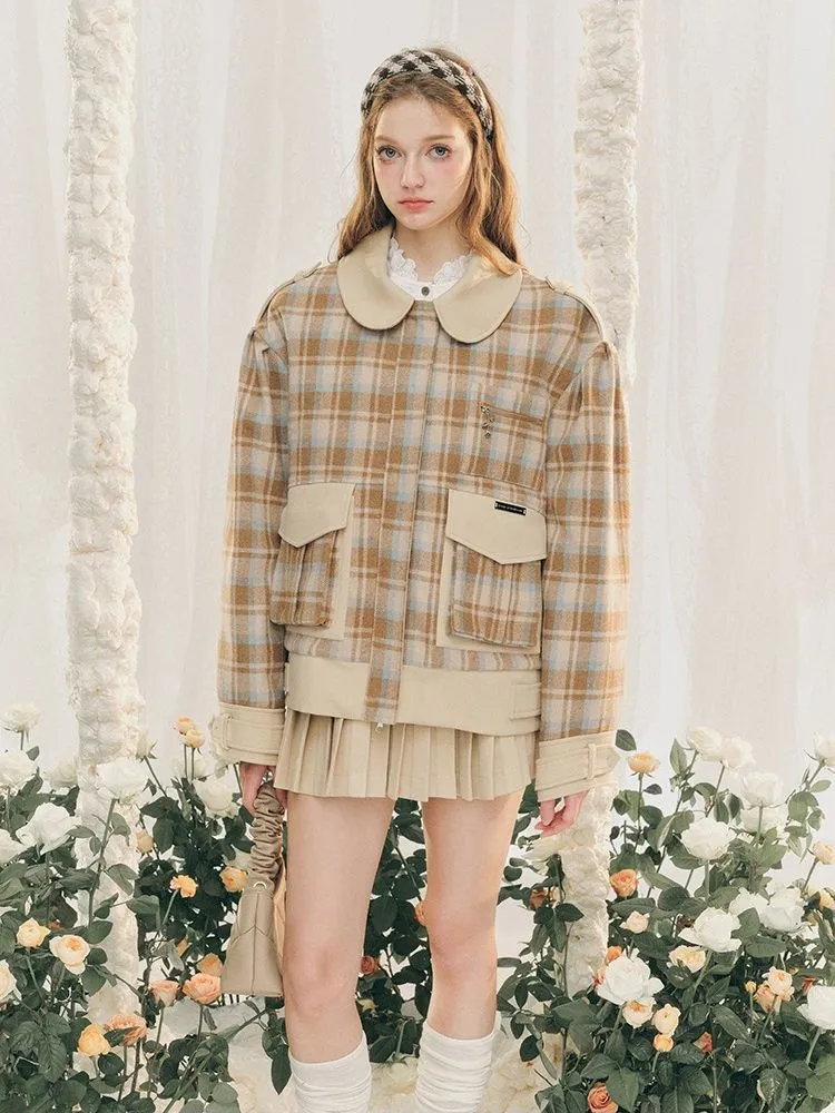Wool Plaid Tweed Jacket Peplum Skirt【s0000005287】