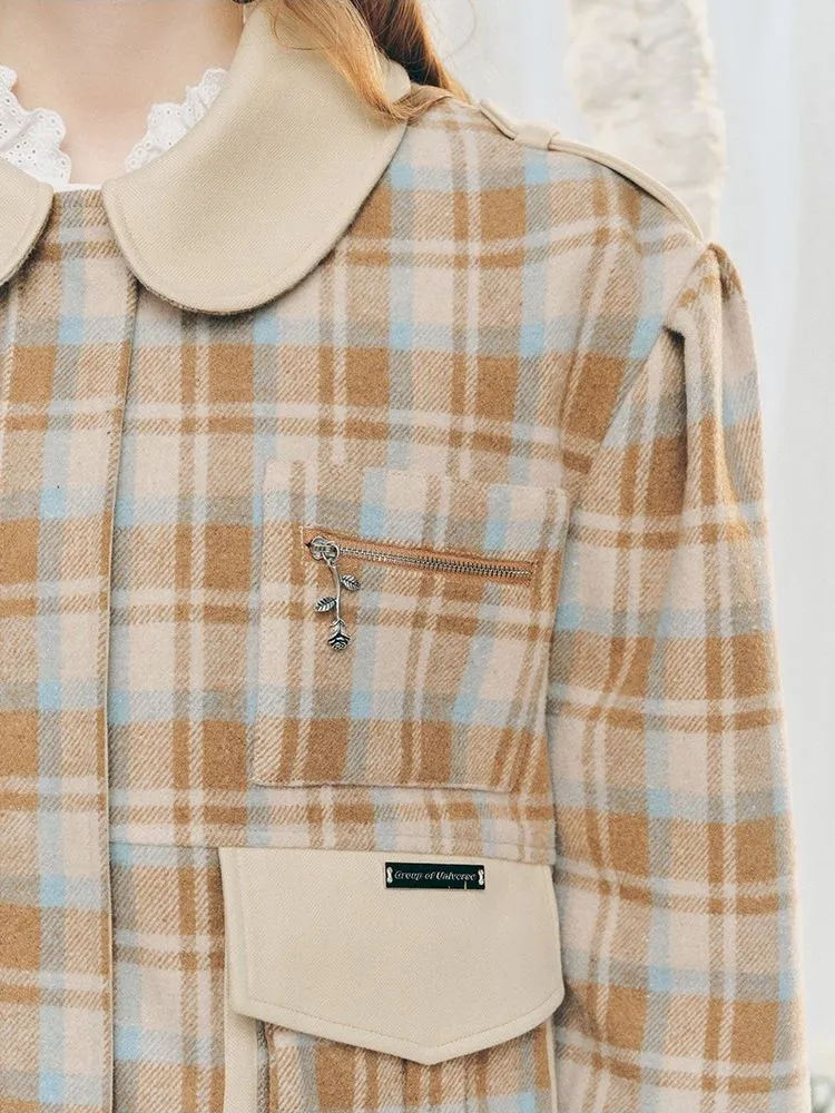 Wool Plaid Tweed Jacket Peplum Skirt【s0000005287】