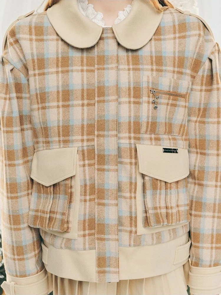 Wool Plaid Tweed Jacket Peplum Skirt【s0000005287】