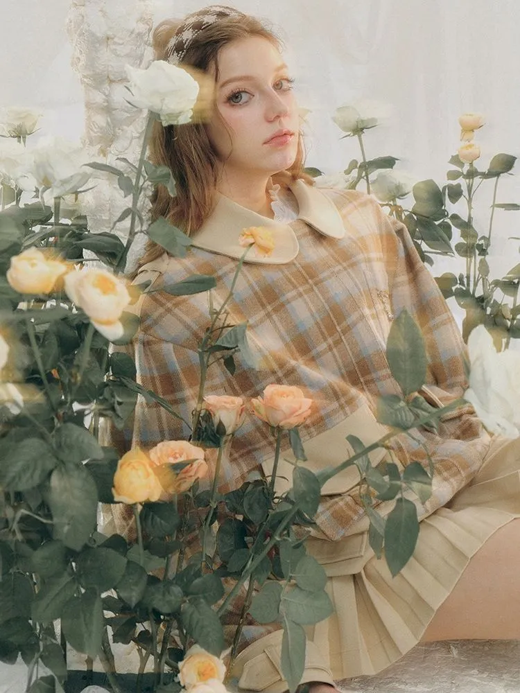 Wool Plaid Tweed Jacket Peplum Skirt【s0000005287】