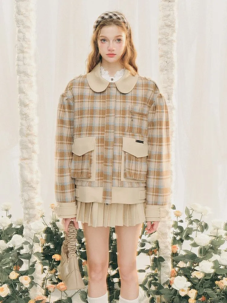 Wool Plaid Tweed Jacket Peplum Skirt【s0000005287】