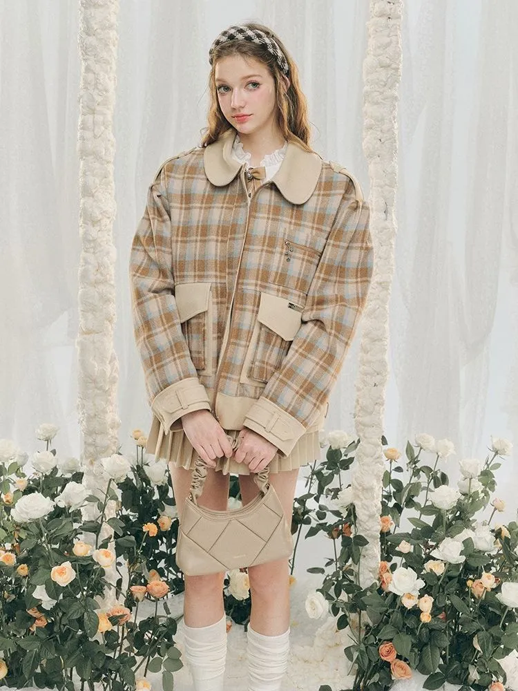 Wool Plaid Tweed Jacket Peplum Skirt【s0000005287】