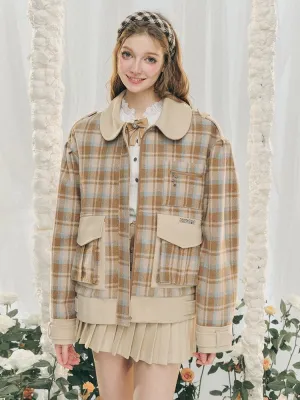 Wool Plaid Tweed Jacket Peplum Skirt【s0000005287】