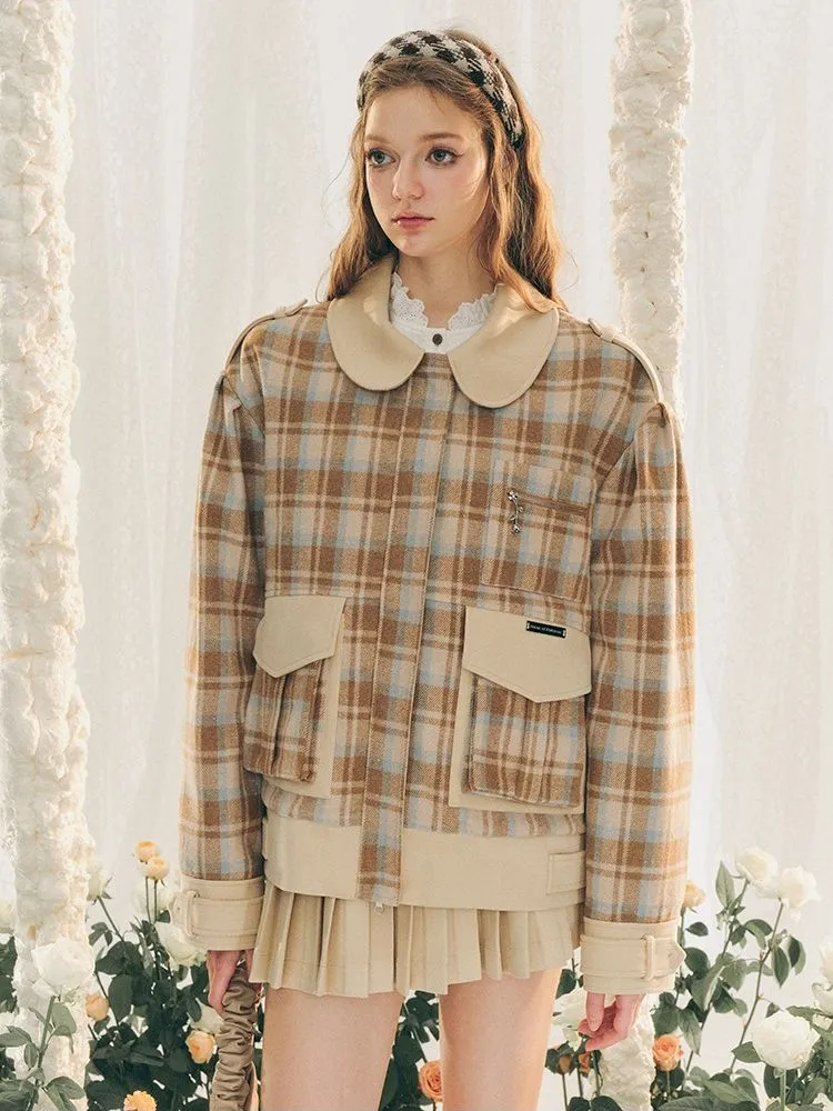 Wool Plaid Tweed Jacket Peplum Skirt【s0000005287】