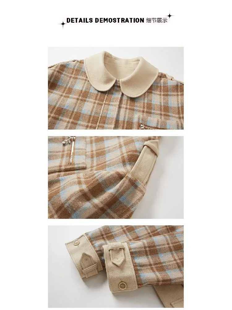 Wool Plaid Tweed Jacket Peplum Skirt【s0000005287】