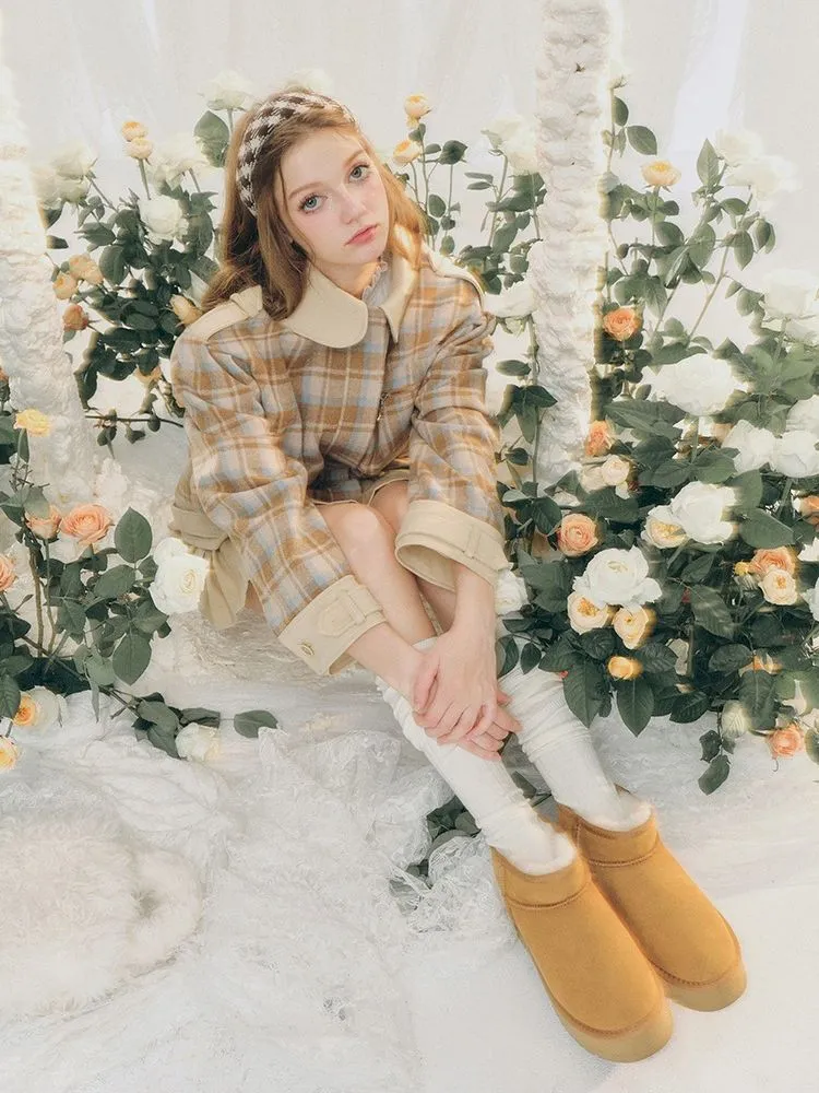 Wool Plaid Tweed Jacket Peplum Skirt【s0000005287】