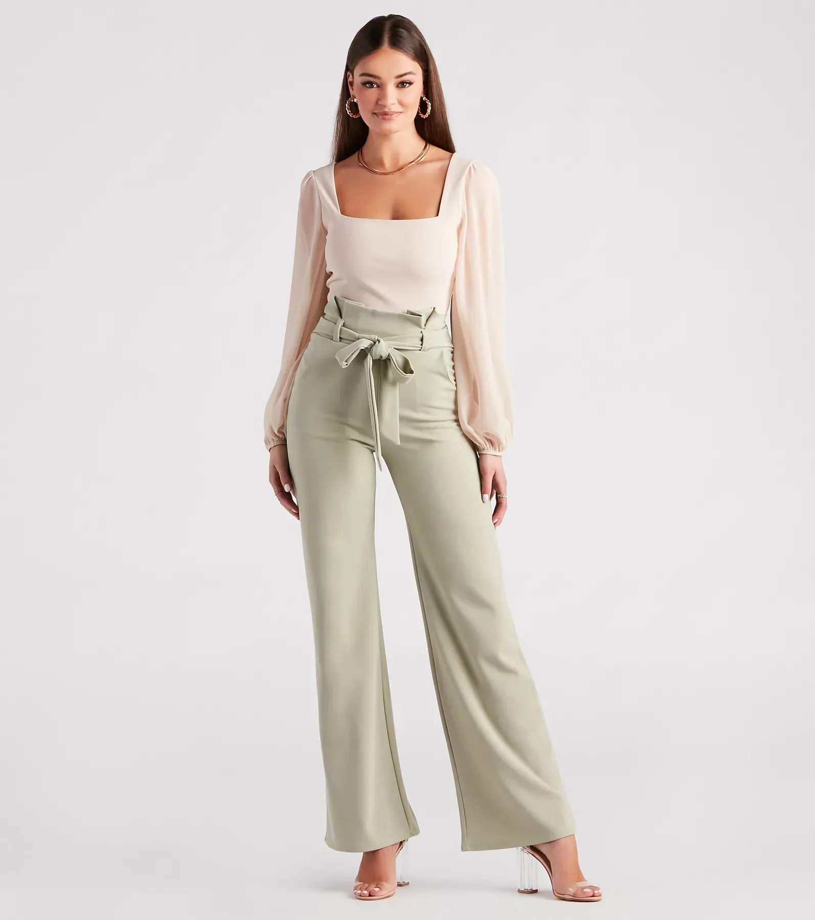 Workwear Chic Paperbag Wide-Leg Pants